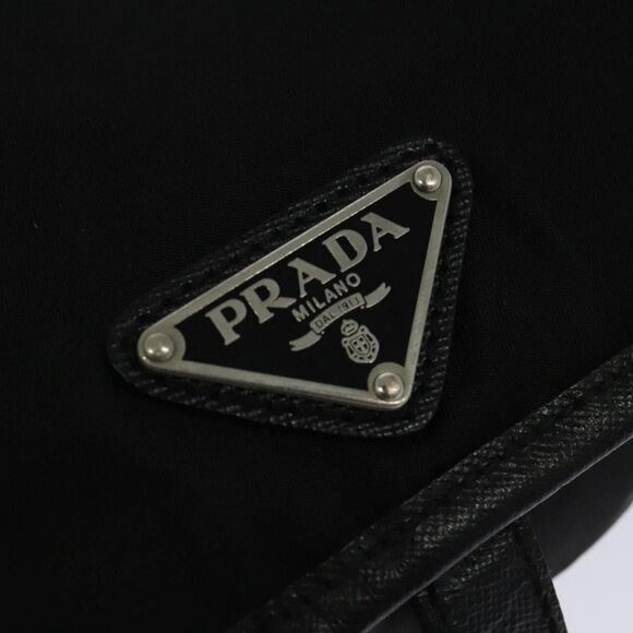 PRADA Clutch Bag Nylon Leather Black Silver Auth 113740 - Picture 16 of 16